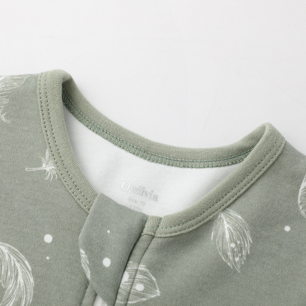 100% Organic Cotton 1.0 Tog Sleeping Bag with Legs Sleeveless Wearable Blanket- Green Feather