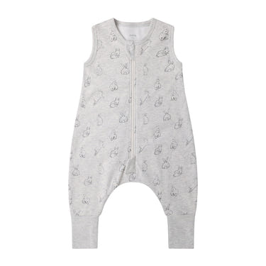 100% Organic Cotton 1.0 Tog Sleeveless Sleeping Bag with Legs - Gray Rabbit Design for Babies
