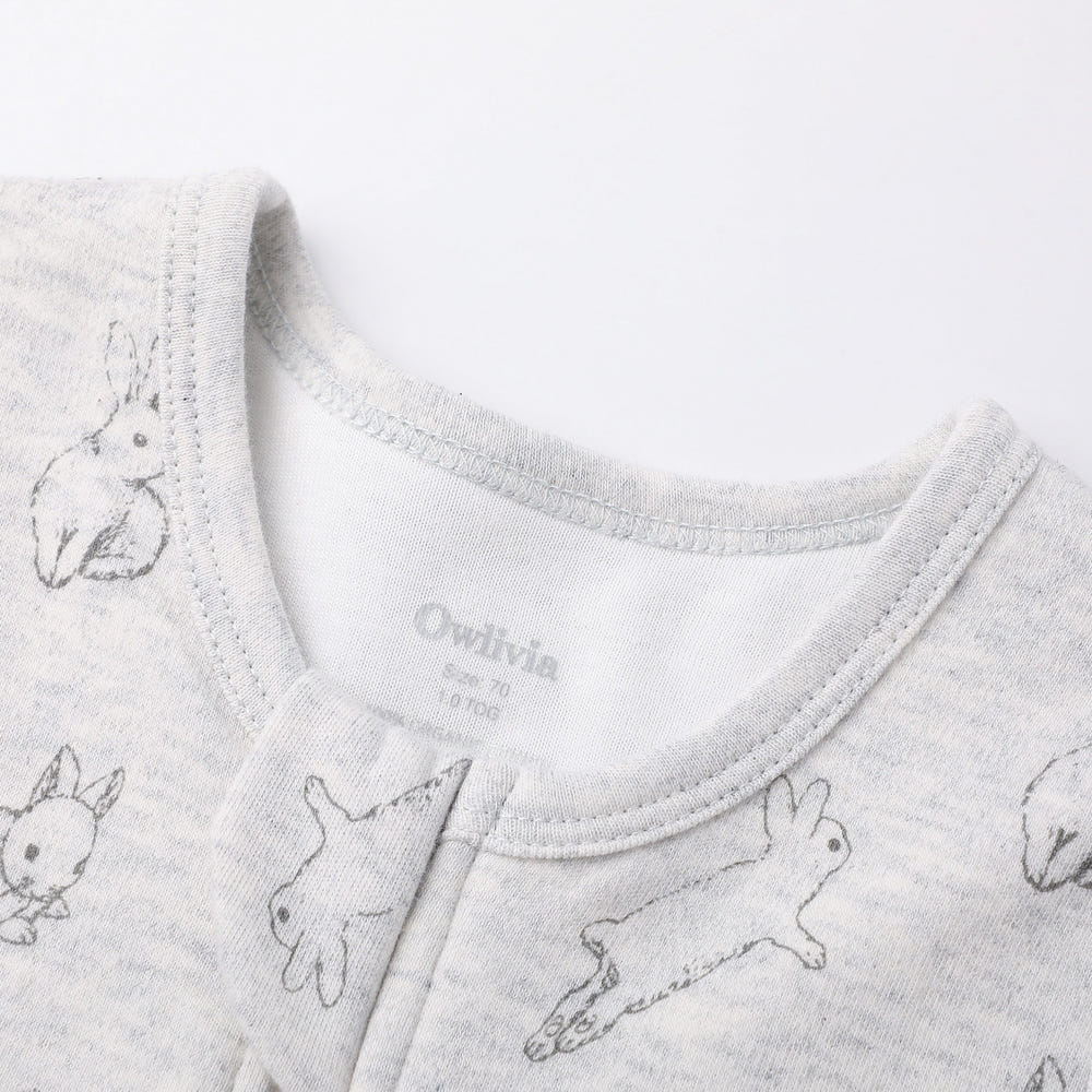 100% Organic Cotton 1.0 Tog Sleeveless Sleeping Bag with Legs - Gray Rabbit Design for Babies