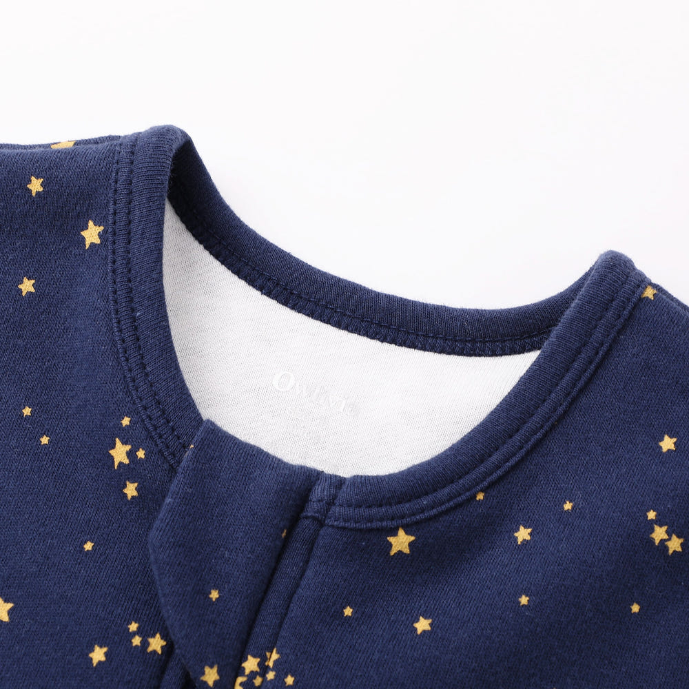 100% Organic Cotton Sleeveless Sleep Sack with Legs - Starry Sky Design, 1.0 Tog Baby Sleeping Bag.