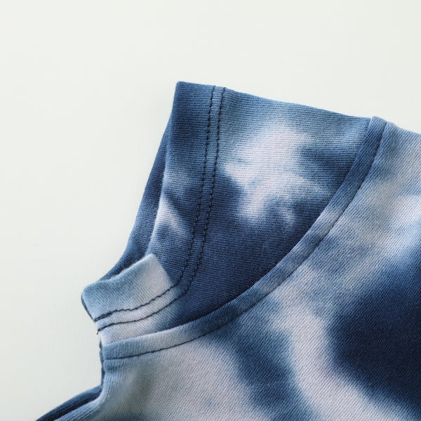 100% Organic Cotton Zip Footless Short Sleeve Pajamas - Blue Dinosaur & Tie Dye Dark Navy