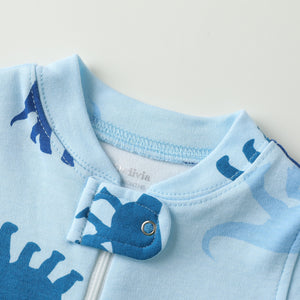100% Organic Cotton Zip Footless Short Sleeve Pajamas - Blue Dinosaur & Tie Dye Dark Navy