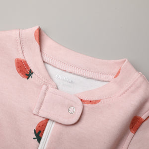 100% Cotton Footless Zip Pajamas - 2 pack - Pink Strawberry&White