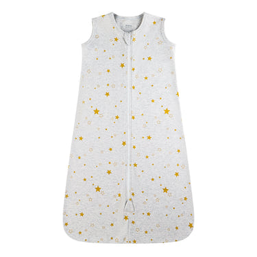 100% Organic Cotton 0.5tog Sleep Sack in Golden Star design for safe and comfortable baby sleep.