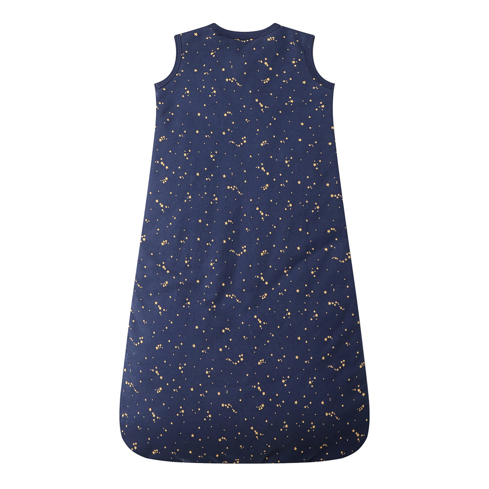 100% Organic Cotton 2.5tog Sleep Sack in Starry Sky design for comfortable baby sleep.