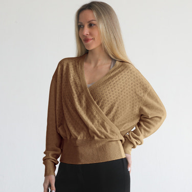 100% Cashmere Wrap Sweater - Bloom (Camel)