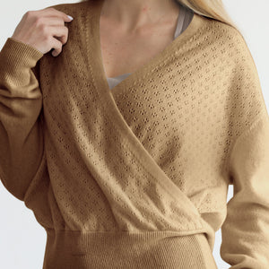 100% Cashmere Wrap Sweater - Bloom (Camel)