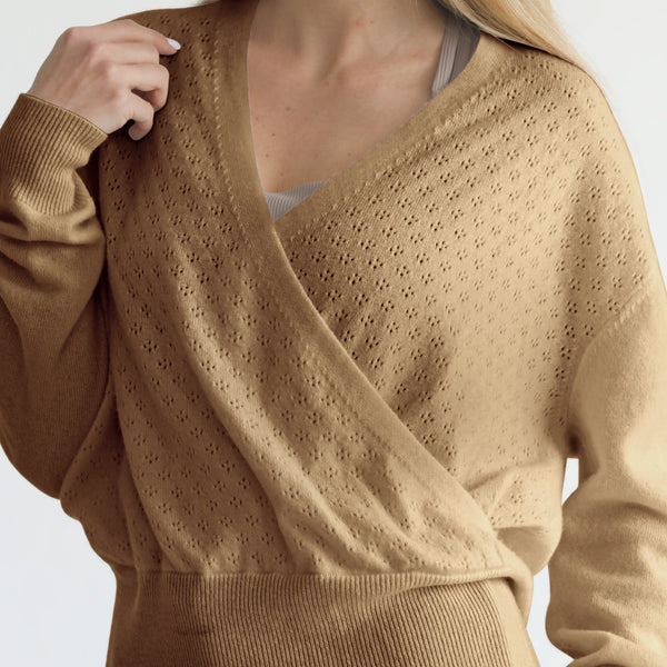 100% Cashmere Wrap Sweater - Bloom (Camel)
