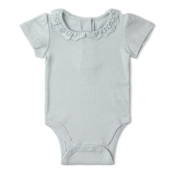 Organic Lace Collar Onesie & Tights Set - Fog