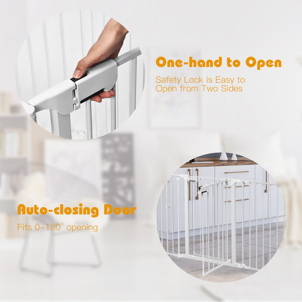 Adjustable 5-panel fireplace fence for babies and pets, 115 inches long, shown from angle 11.