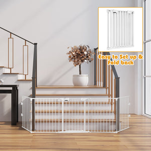 Adjustable 5-panel fireplace fence for pets, 115 inches long, shown at angle 8 for optimal safety and style.