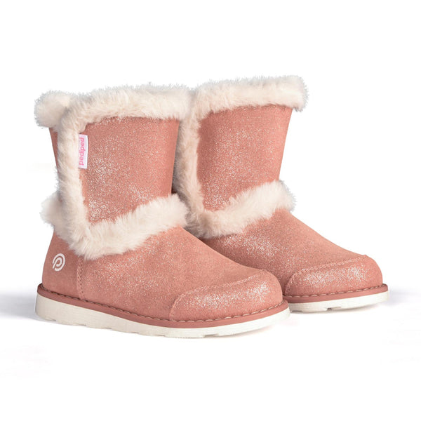 Pink Elsa/Trout Flex® boots for babies, shown from angle 2, featuring a stylish and comfortable design.
