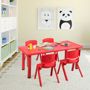 Kids plastic rectangular learn and play table in vibrant colors, perfect for creative playtime and learning activities.