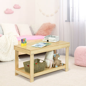 Solid multifunctional wood kids activity play table at a 15-degree angle, perfect for playtime and creativity.