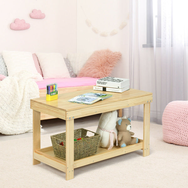 Solid multifunctional wood kids activity play table at a 15-degree angle, perfect for playtime and creativity.