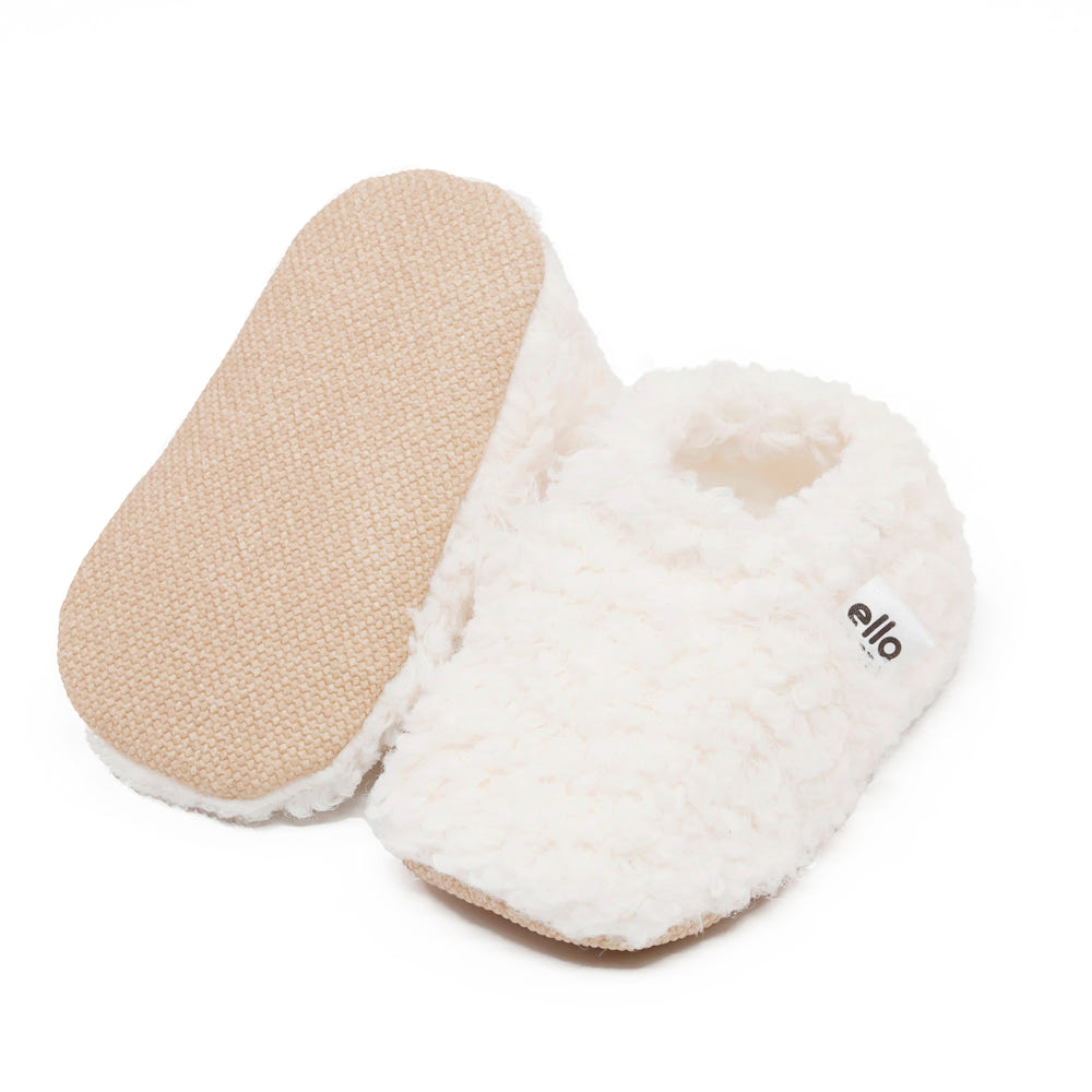 Tedy Baby Booties House Slippers, Non-Slip Sole, Organic Cotton Lining, Home Nursery Shoes White