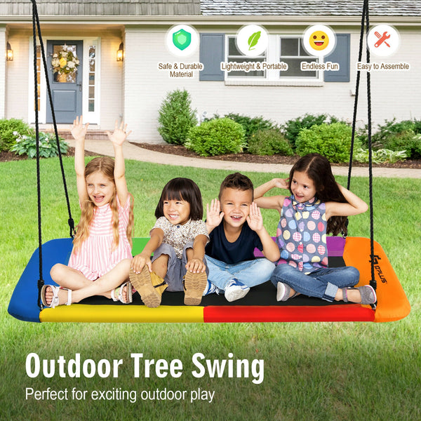60 Inches Platform Tree Swing Outdoor with  2 Hanging Straps for Infants