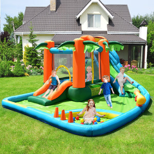7-in-1 Inflatable Slide Bouncer with Two Slides - Vibrating