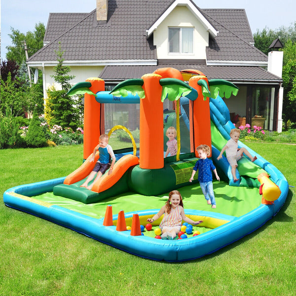 7-in-1 Inflatable Slide Bouncer with Two Slides - Vibrating
