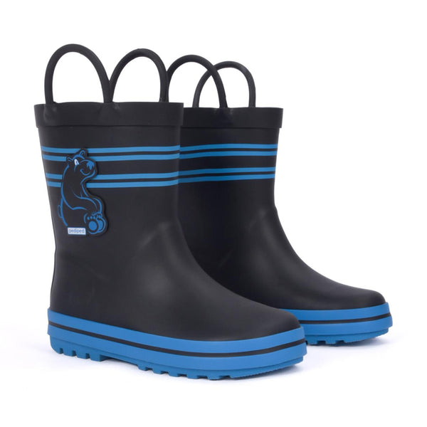 Lux - Flex® Black/Blue baby boots, stylish and comfortable, shown from angle 2. Perfect for little ones!