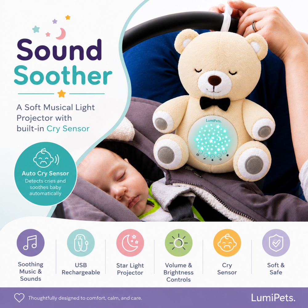 Lumipets Bear with Sound  Nursery Night Light & Sound Soother for Babies