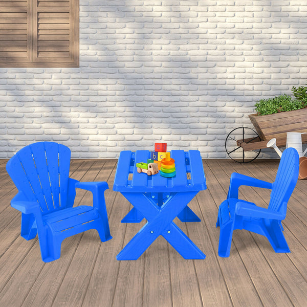 3-piece plastic children table and chair set for kids, shown from angle 7, perfect for playtime and learning.