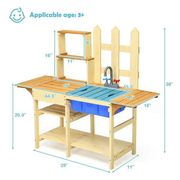 Kid's Outdoor Wooden Pretend Cook Kitchen Playset Toy - Realistic