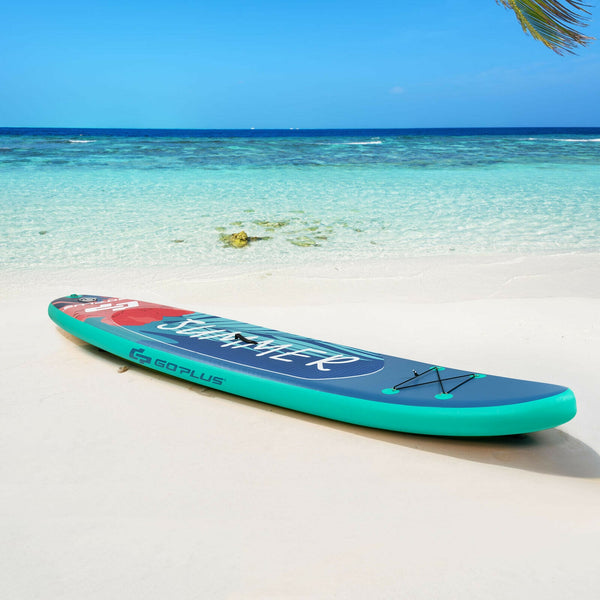 10 Feet Inflatable Paddle Board with Backpack, Leash, and Aluminum Paddle - Ideal for Surfing Adventures.