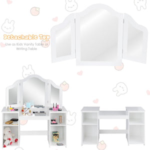 Kids tri-folding mirror makeup vanity table set for stylish playtime and dressing fun.