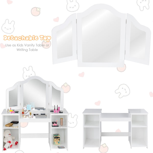 Kids tri-folding mirror makeup vanity table set for stylish playtime and dressing fun.