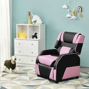 Kids PU leather gaming sofa recliner with headrest and footrest, perfect for comfortable play and sleep.