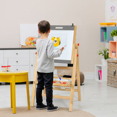 Kids Art Easel with Paper Roll Double Sided Chalkboard and Whiteboard