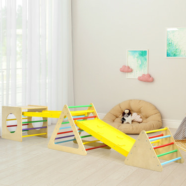 5 in 1 Kids Triangle Climber Play Gym Set with 2 Ramps for Toddlers & Kids