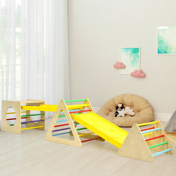 5 in 1 Kids Triangle Climber Play Gym Set with 2 Ramps for Toddlers & Kids