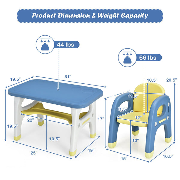 Kids activity table and chair set with Montessori toys for preschoolers, perfect for play and learning. Angle view 4.