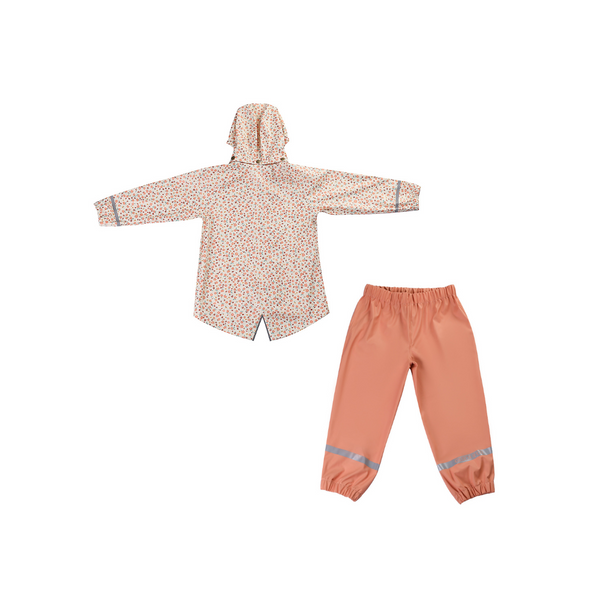 Baby rain pants in sunset color, angle view 5, perfect for keeping little ones dry and stylish in wet weather.