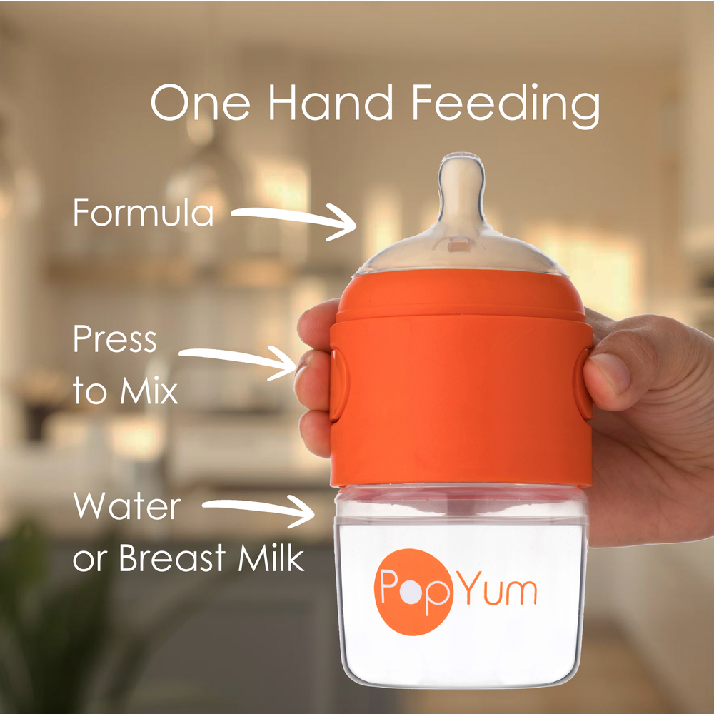PopYum 5oz Anti-Colic Baby Bottle 2-Pack in Orange with #1 Slow Flow Nipples for breast and formula feeding.