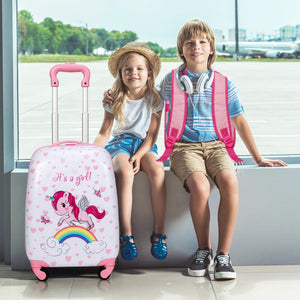 Green ABS kids suitcase set, 12-inch and 16-inch, perfect travel essentials for children. Angle view.