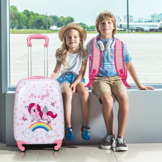 Green ABS kids suitcase set, 12-inch and 16-inch, perfect travel essentials for children. Angle view.