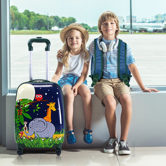 Green ABS kids suitcase set, 12-inch and 16-inch, perfect for travel essentials, shown at a 67-degree angle.
