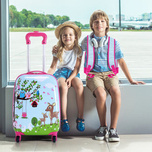 Green ABS kids suitcase set, 12-inch and 16-inch, perfect travel essentials for children.