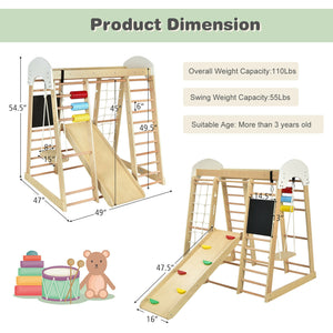 Indoor Playground Climbing Gym Wooden 8-in-1 Climber Playset for Children