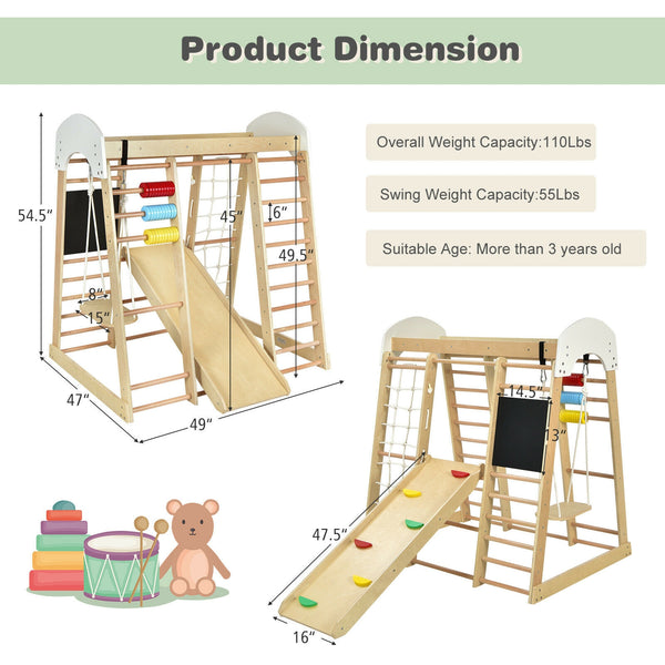 Indoor Playground Climbing Gym Wooden 8-in-1 Climber Playset for Children