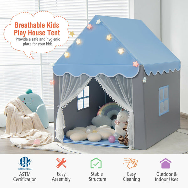 Kids Playhouse Tent with Colorful Star Lights and Mat