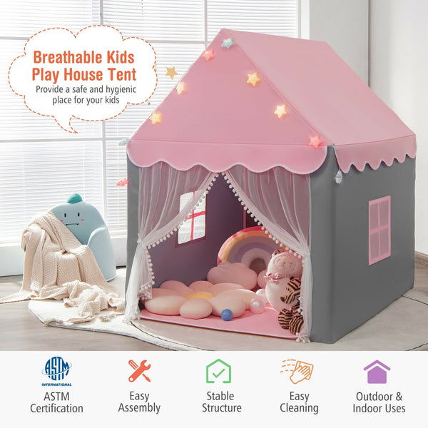 Kids Playhouse Tent with Colorful Star Lights and Mat