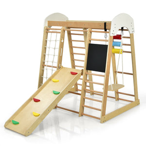 Indoor Playground Climbing Gym Wooden 8-in-1 Climber Playset for Children