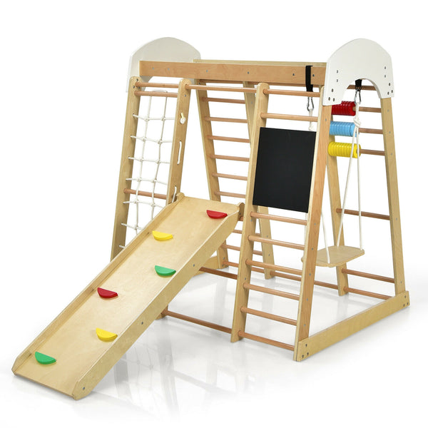 Indoor Playground Climbing Gym Wooden 8-in-1 Climber Playset for Children