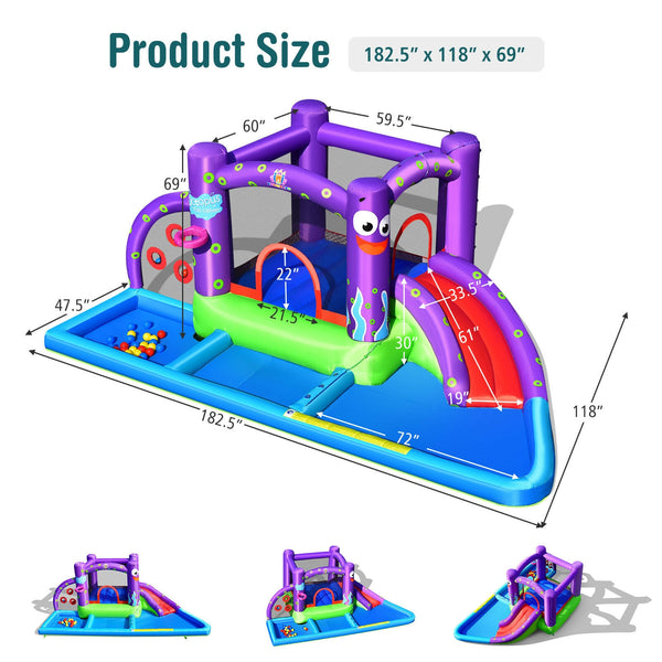 Inflatable Water Slide Castle without Blower - Heavy-Duty for Kids with Blower
