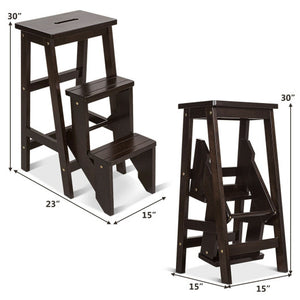 3 Tier Step Stool 3 in 1 Folding Ladder Bench-Brown