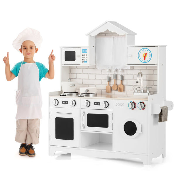 Wooden Kids Kitchen with Washing Machine - Realistic